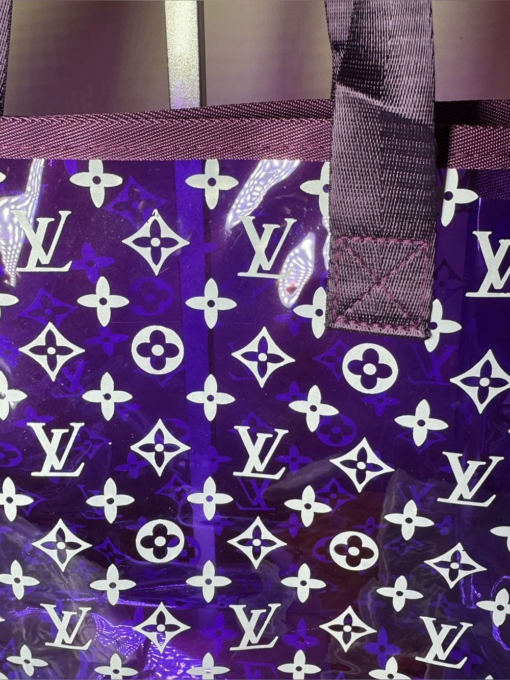 Purple Clear Glossy Tote. No Brand. Brand New. Set of 3. - Picture 2 of 9